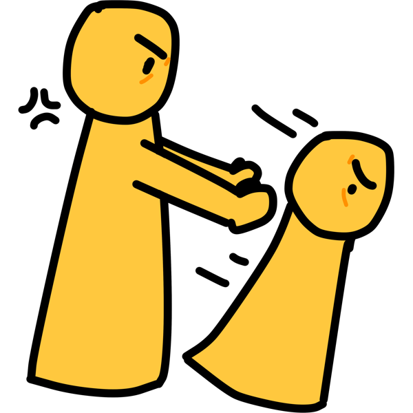 A simple yellow person pushing another simple yellow person.